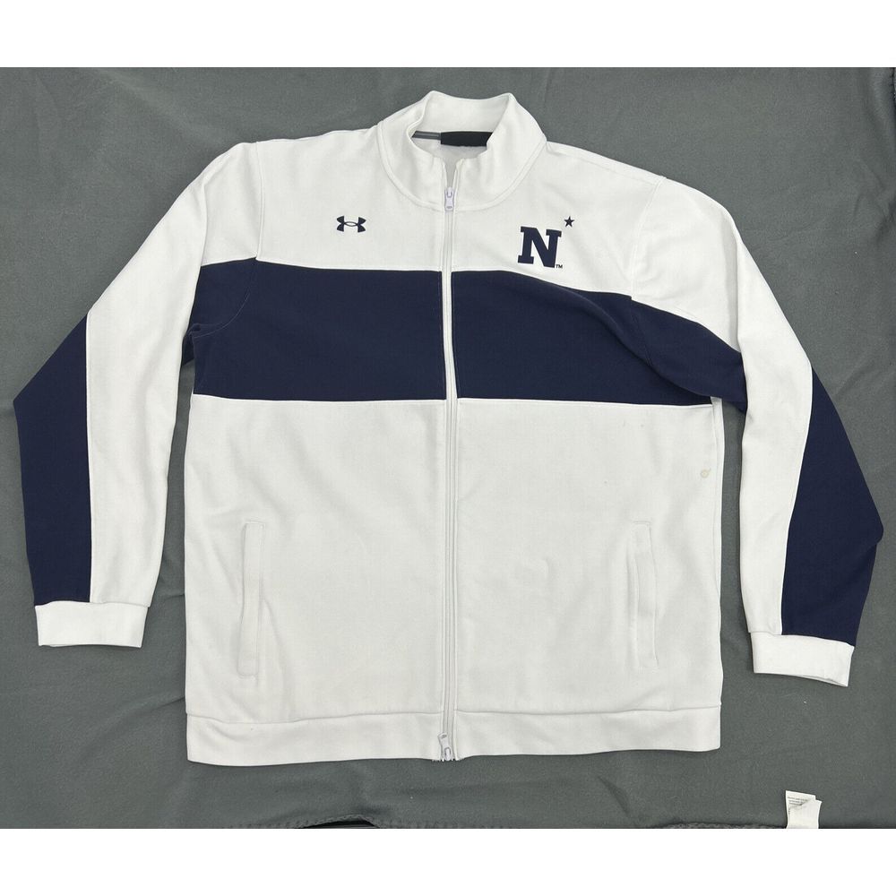 USNA Midshipmen Jacket Men's‎ 2XL White Blue Under Armour Full Zip US Navy